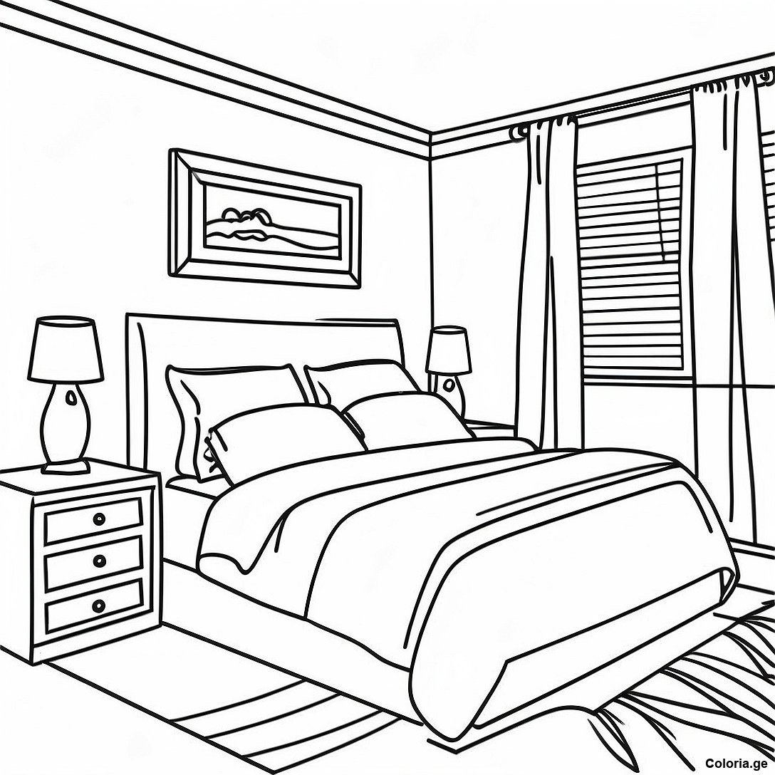 Page à colorier Page De Coloriage De Chambre Réaliste Moderne imprimable gratuitement de la collection Divers — dessin en noir et blanc pour enfants et adultes.