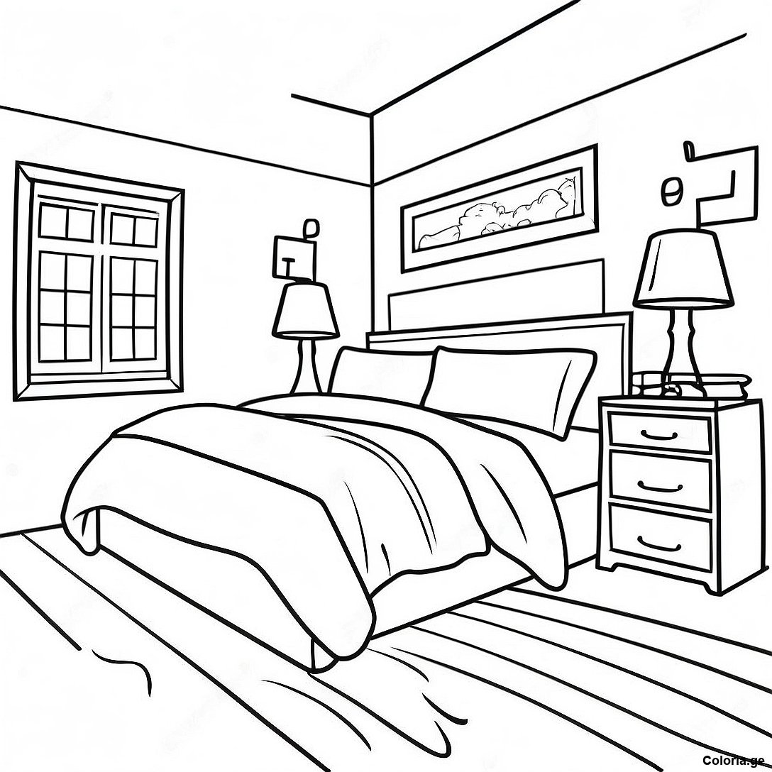 Page à colorier Page De Coloriage De Chambre Réaliste imprimable gratuitement de la collection Divers — dessin en noir et blanc pour enfants et adultes.