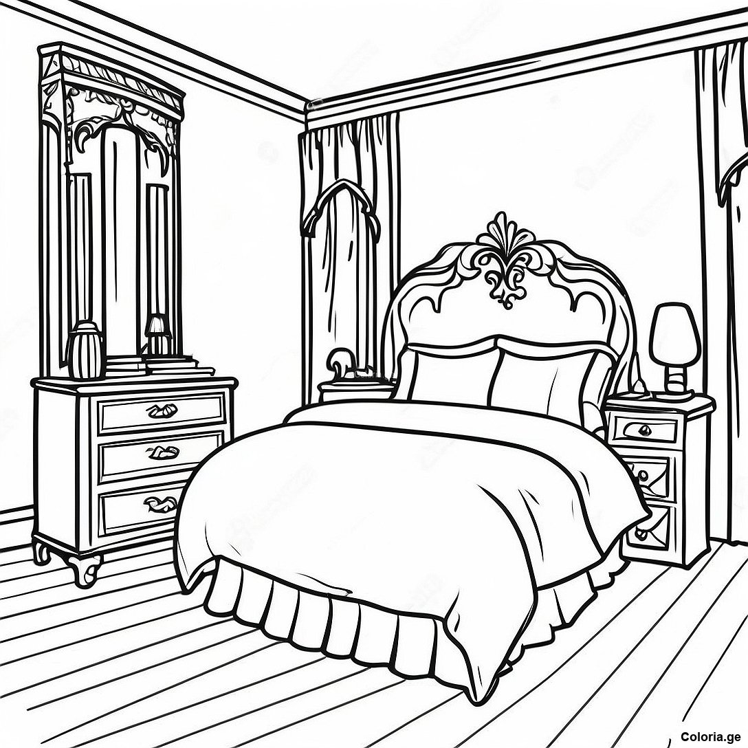 Page à colorier Page De Coloriage De Chambre Réaliste imprimable gratuitement de la collection Divers — dessin en noir et blanc pour enfants et adultes.