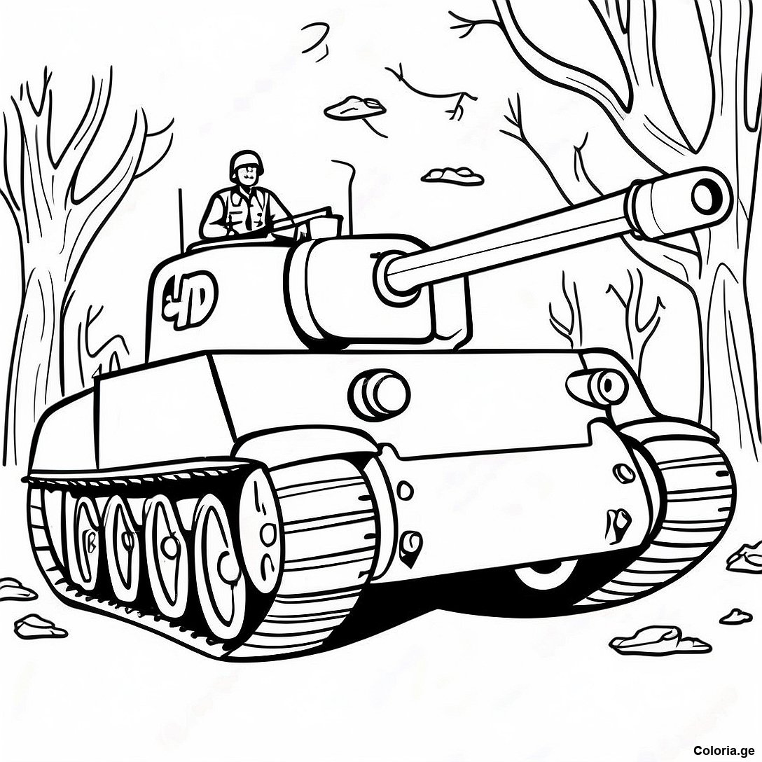 Page à colorier Page De Coloriage De Char Ww2 Réaliste imprimable gratuitement de la collection Machines — dessin en noir et blanc pour enfants et adultes.