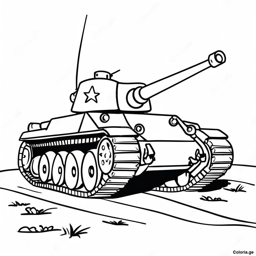 Page à colorier Page De Coloriage De Char Ww2 Vintage imprimable gratuitement de la collection Machines — dessin en noir et blanc pour enfants et adultes.