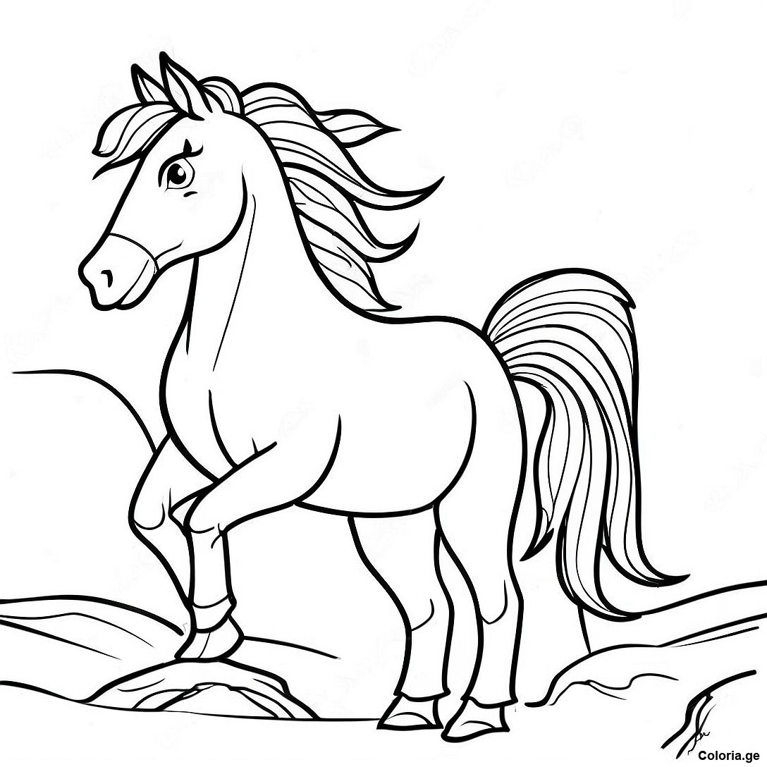Page à colorier Page De Coloriage De Cheval Sauvage Réaliste imprimable gratuitement de la collection Animaux — dessin en noir et blanc pour enfants et adultes.