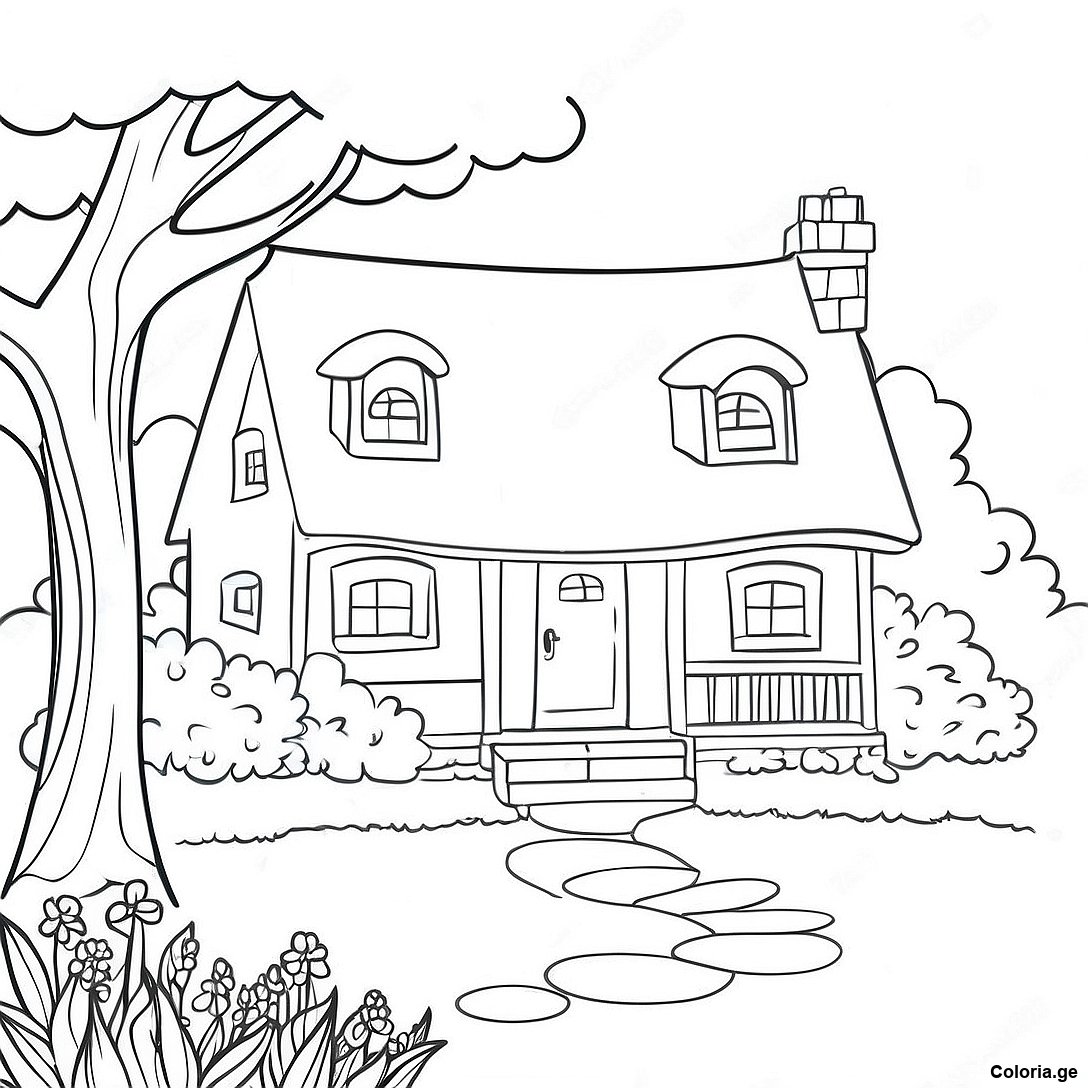 Page à colorier Page De Coloriage De Cottage Douillet imprimable gratuitement de la collection Pour Adultes — dessin en noir et blanc pour enfants et adultes.