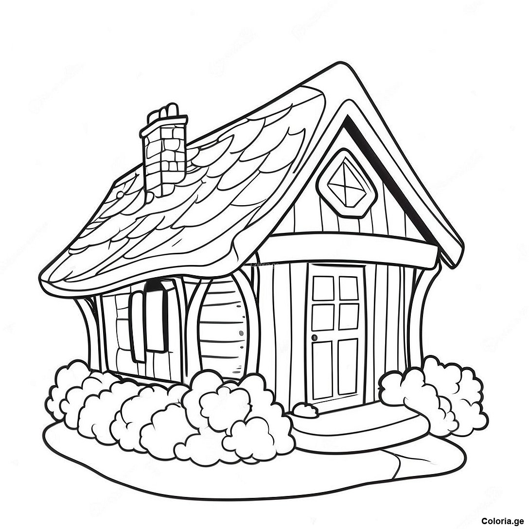 Page à colorier Page De Coloriage De Cottage Douillet imprimable gratuitement de la collection Pour Adultes — dessin en noir et blanc pour enfants et adultes.