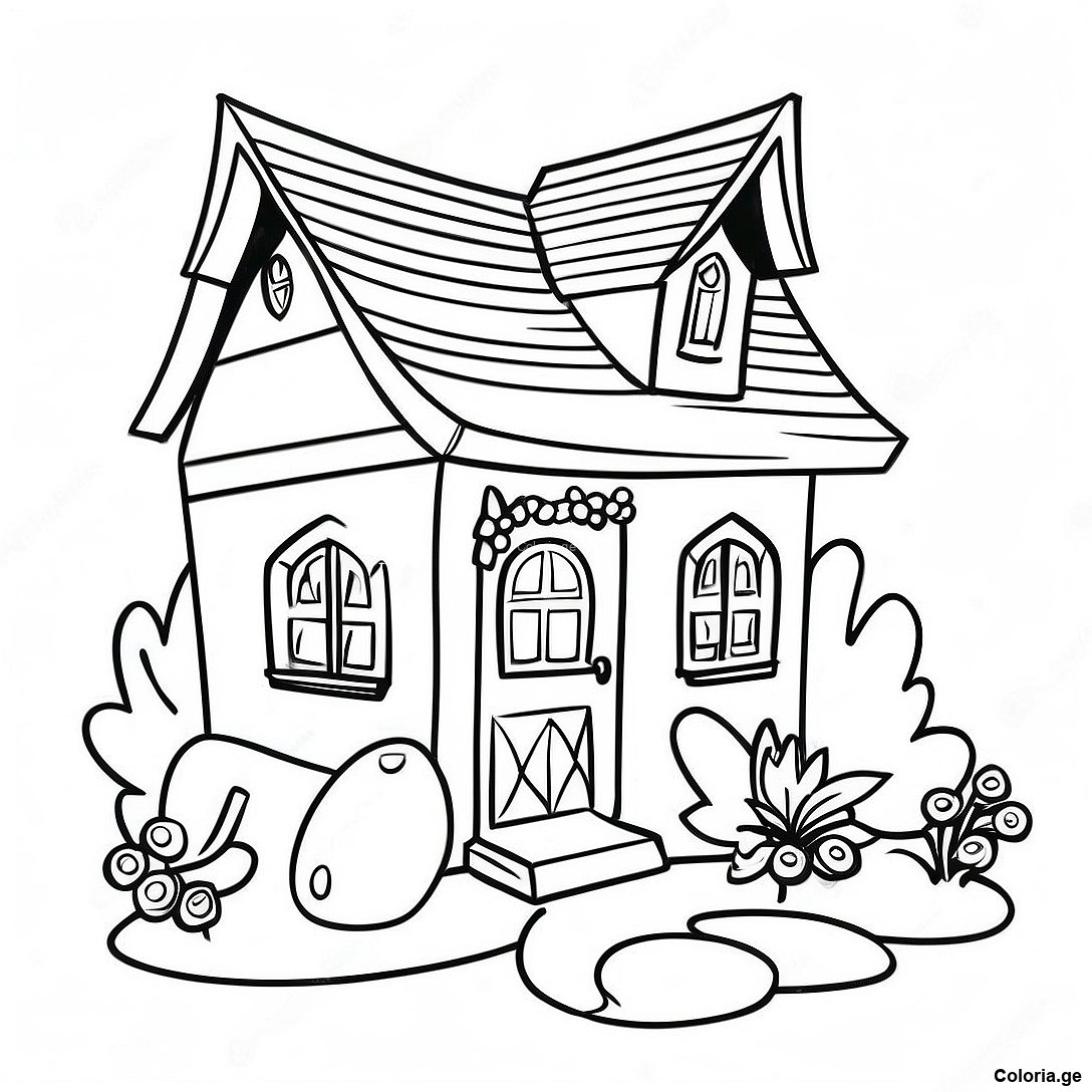 Page à colorier Page De Coloriage De Cottage Douillet imprimable gratuitement de la collection Pour Adultes — dessin en noir et blanc pour enfants et adultes.