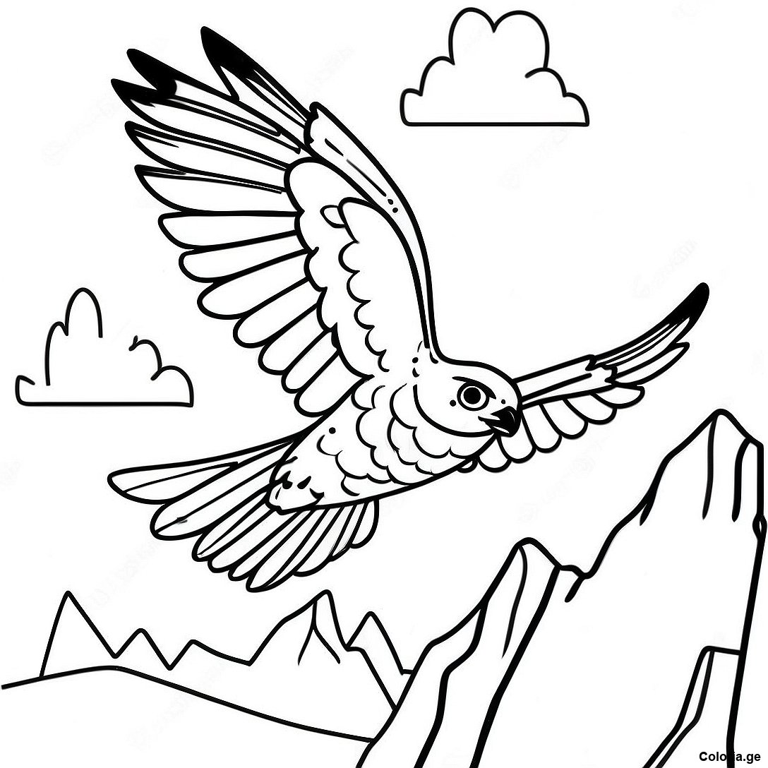 Page à colorier Page De Coloriage De Faucon Pèlerin Planant Au-Dessus Des Montagnes imprimable gratuitement de la collection Animaux — dessin en noir et blanc pour enfants et adultes.