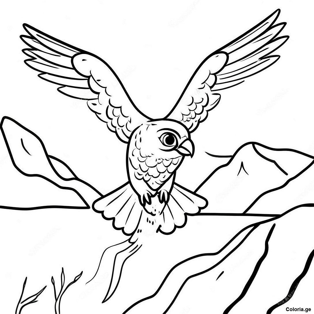 Page à colorier Page De Coloriage De Faucon Pèlerin Planant Au-Dessus Des Montagnes imprimable gratuitement de la collection Animaux — dessin en noir et blanc pour enfants et adultes.