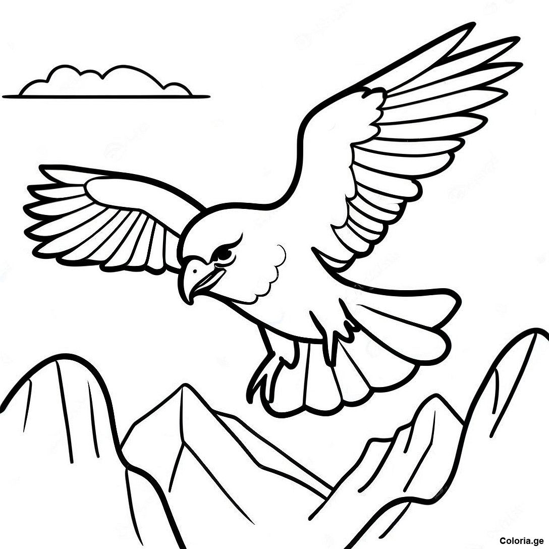 Page à colorier Page De Coloriage De Faucon Pèlerin Planant Au-Dessus Des Montagnes imprimable gratuitement de la collection Animaux — dessin en noir et blanc pour enfants et adultes.