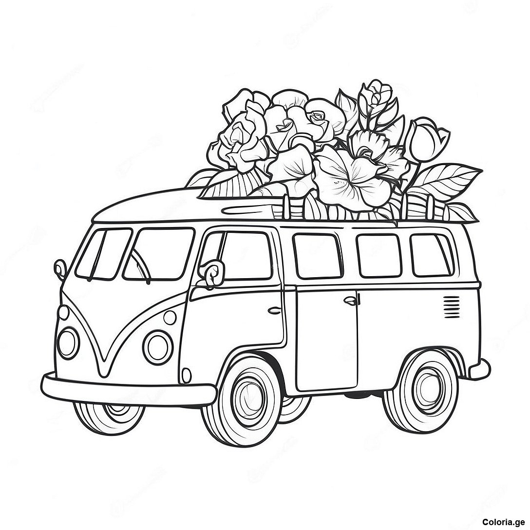 Page De Coloriage De Fourgon Vintage Avec Fleurs 139566 70662