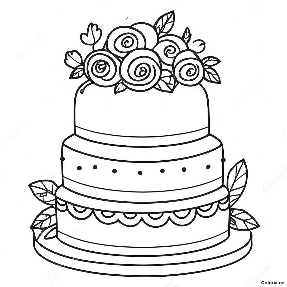 Page à colorier Page De Coloriage De Gâteau De Mariage Vintage imprimable gratuitement de la collection Nourriture — dessin en noir et blanc pour enfants et adultes.