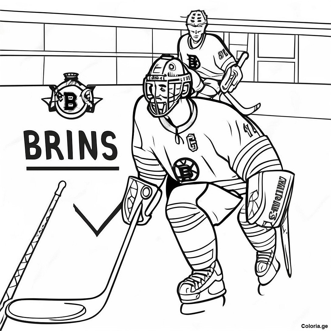 Page à colorier Page De Coloriage De Hockey Vintage Des Bruins imprimable gratuitement de la collection Sports — dessin en noir et blanc pour enfants et adultes.