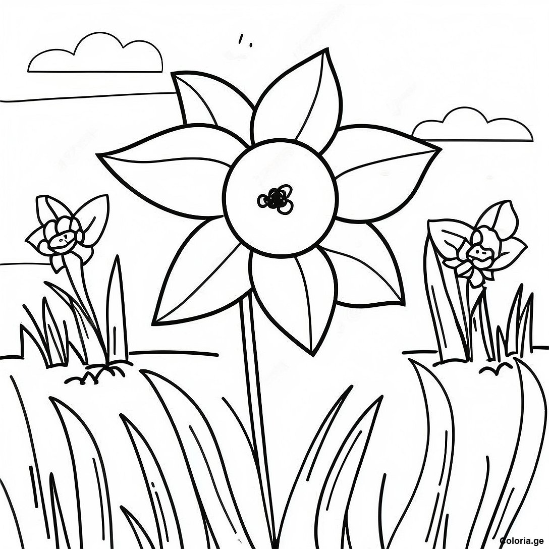 Page à colorier Page De Coloriage De Jonquille Réaliste Dans Le Jardin imprimable gratuitement de la collection Nature — dessin en noir et blanc pour enfants et adultes.