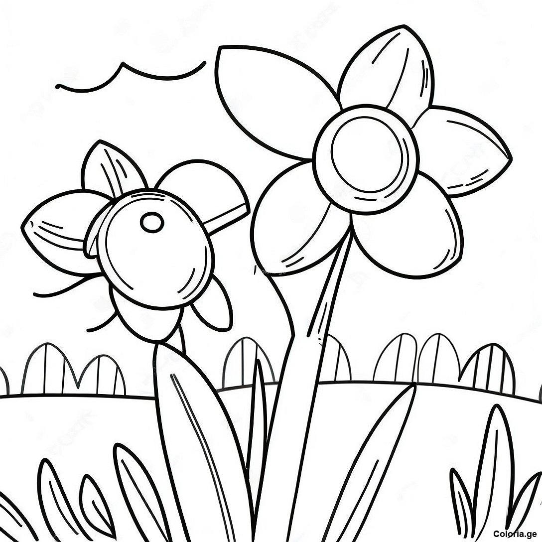 Page à colorier Page De Coloriage De Jonquille Réaliste Dans Le Jardin imprimable gratuitement de la collection Nature — dessin en noir et blanc pour enfants et adultes.