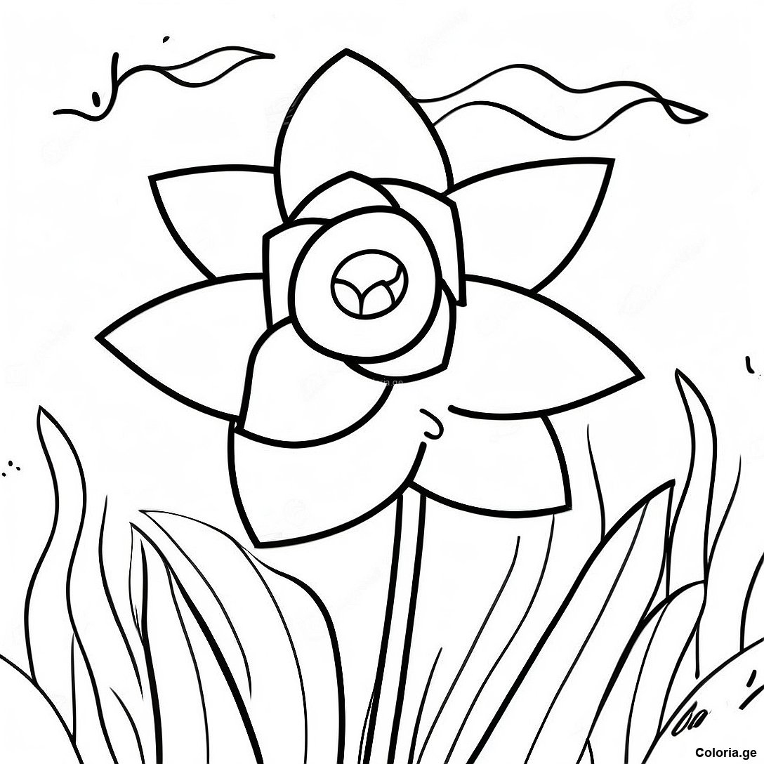 Page à colorier Page De Coloriage De Jonquille Réaliste Dans Le Jardin imprimable gratuitement de la collection Nature — dessin en noir et blanc pour enfants et adultes.