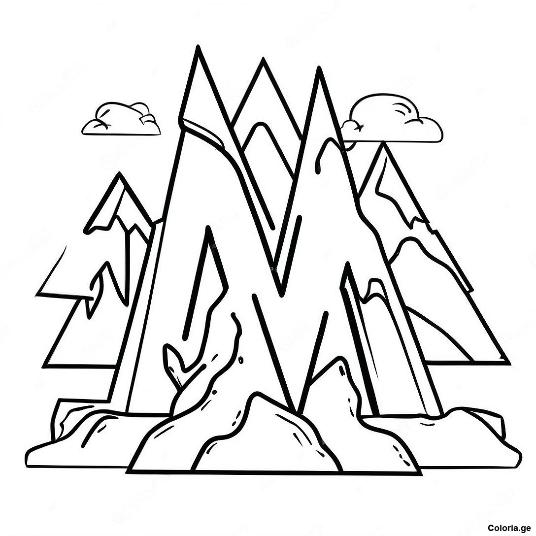 Page à colorier Page De Coloriage De La Lettre M Montagne Puissante imprimable gratuitement de la collection Divers — dessin en noir et blanc pour enfants et adultes.