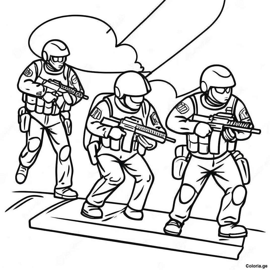 Page à colorier Page De Coloriage De La Mission De Sauvetage De L'équipe Swat imprimable gratuitement de la collection Pompier — dessin en noir et blanc pour enfants et adultes.