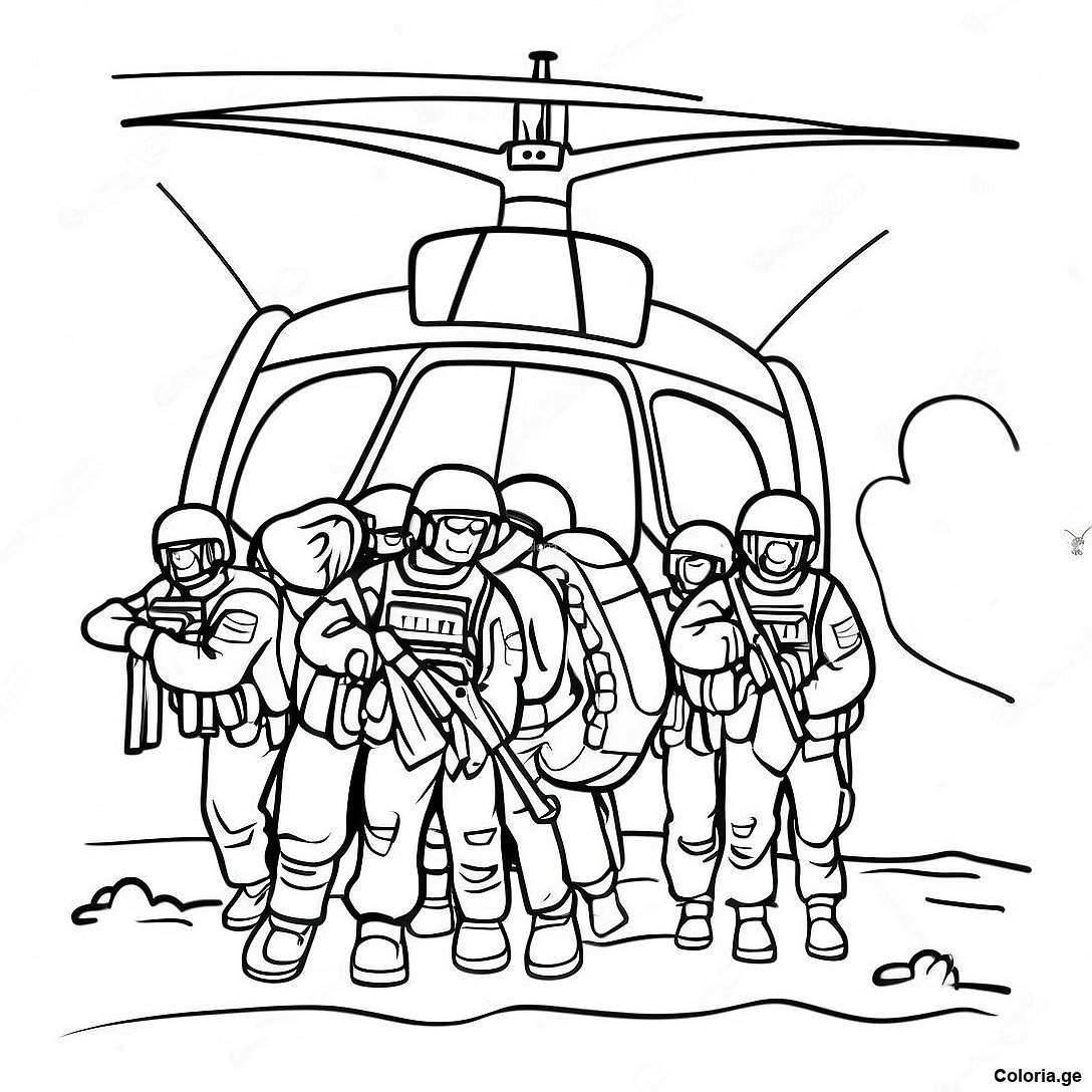 Page à colorier Page De Coloriage De La Mission De Sauvetage De L'équipe Swat imprimable gratuitement de la collection Pompier — dessin en noir et blanc pour enfants et adultes.