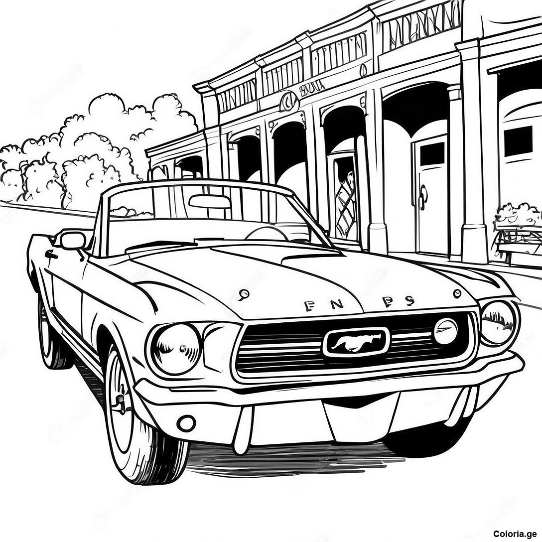 Page à colorier Page De Coloriage De La Mustang Vintage Décapotable imprimable gratuitement de la collection Voitures — dessin en noir et blanc pour enfants et adultes.