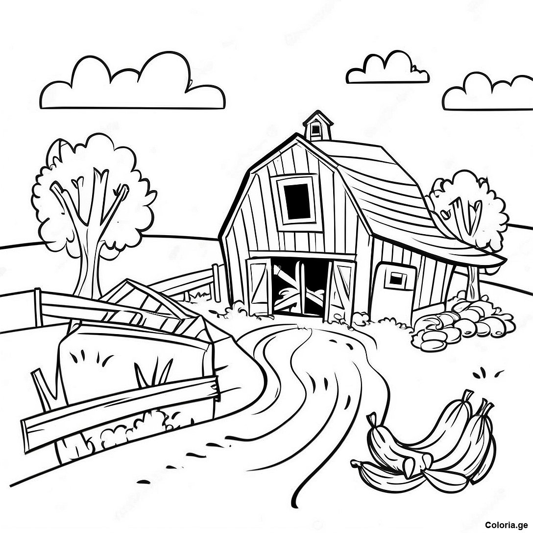 Page à colorier Page De Coloriage De La Scène De Ferme Réaliste imprimable gratuitement de la collection Divers — dessin en noir et blanc pour enfants et adultes.