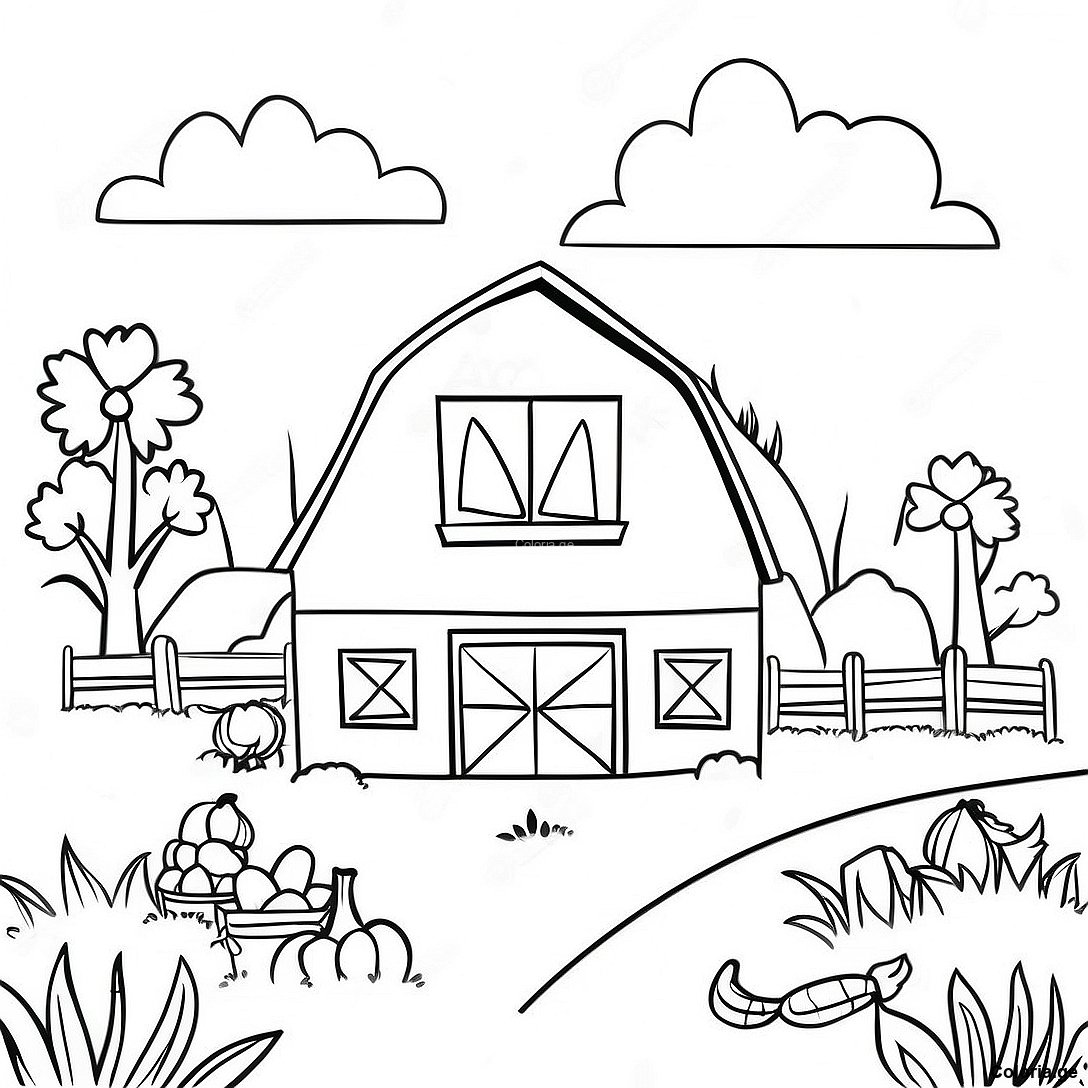 Page à colorier Page De Coloriage De La Scène De Ferme Réaliste imprimable gratuitement de la collection Divers — dessin en noir et blanc pour enfants et adultes.