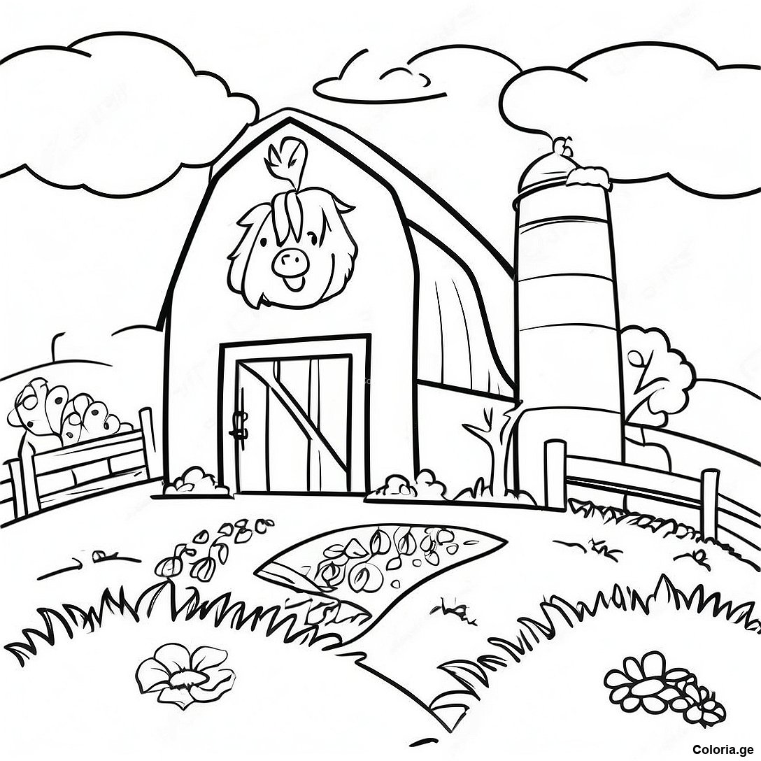 Page à colorier Page De Coloriage De La Scène De Ferme Réaliste imprimable gratuitement de la collection Divers — dessin en noir et blanc pour enfants et adultes.