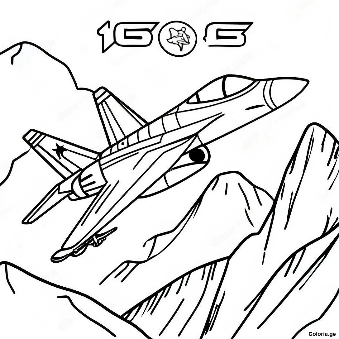 Page à colorier Page De Coloriage De L'avion De Chasse F18 Survolant Des Montagnes imprimable gratuitement de la collection Avions — dessin en noir et blanc pour enfants et adultes.
