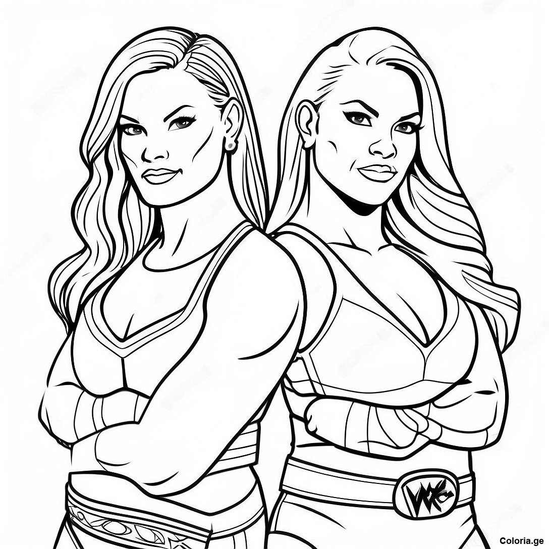 Page à colorier Page De Coloriage De L'équipe De Tag Des Divas Wwe imprimable gratuitement de la collection Divers — dessin en noir et blanc pour enfants et adultes.