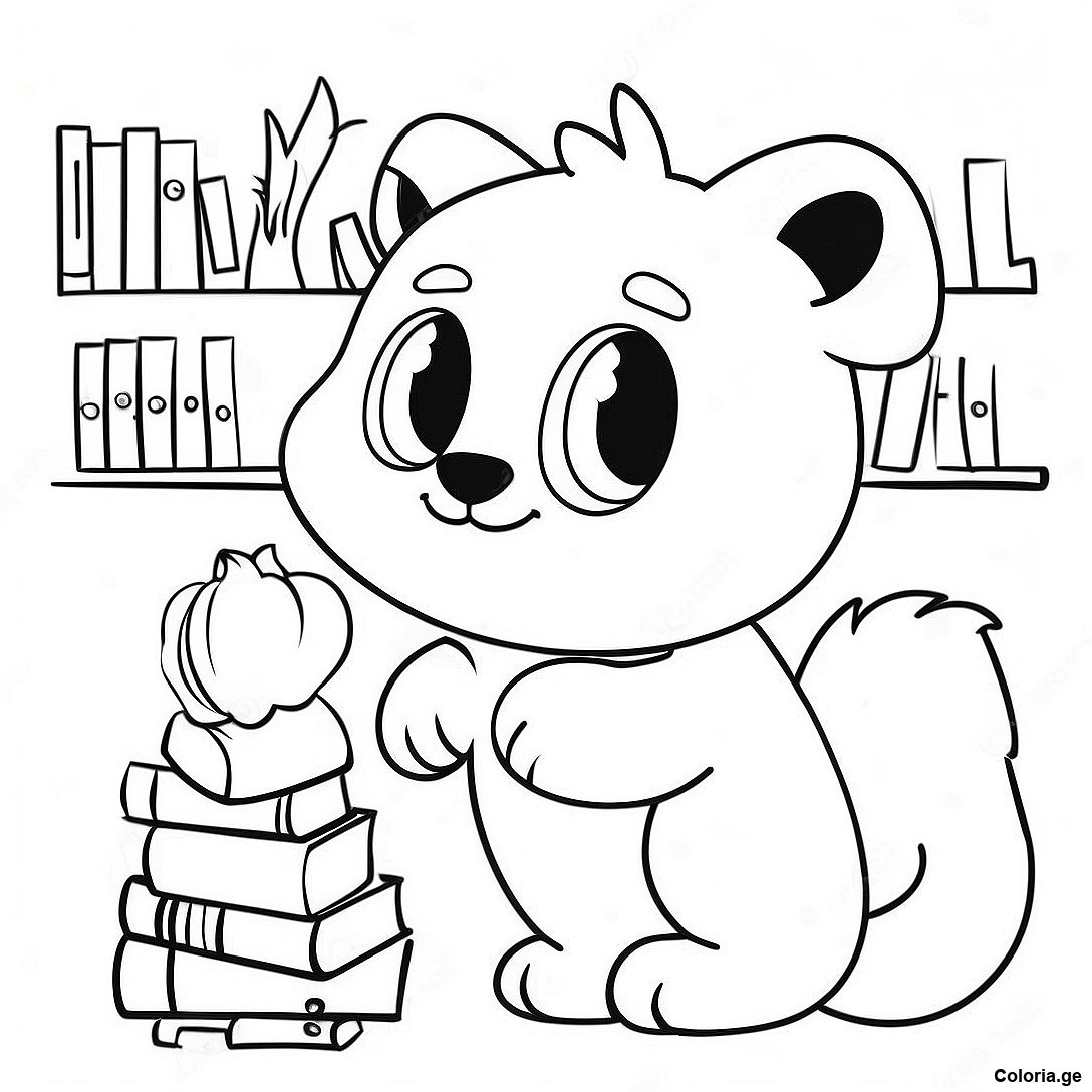 Page à colorier Page De Coloriage De L'étagère De Pages Avec Des Animaux Mignons imprimable gratuitement de la collection Divers — dessin en noir et blanc pour enfants et adultes.
