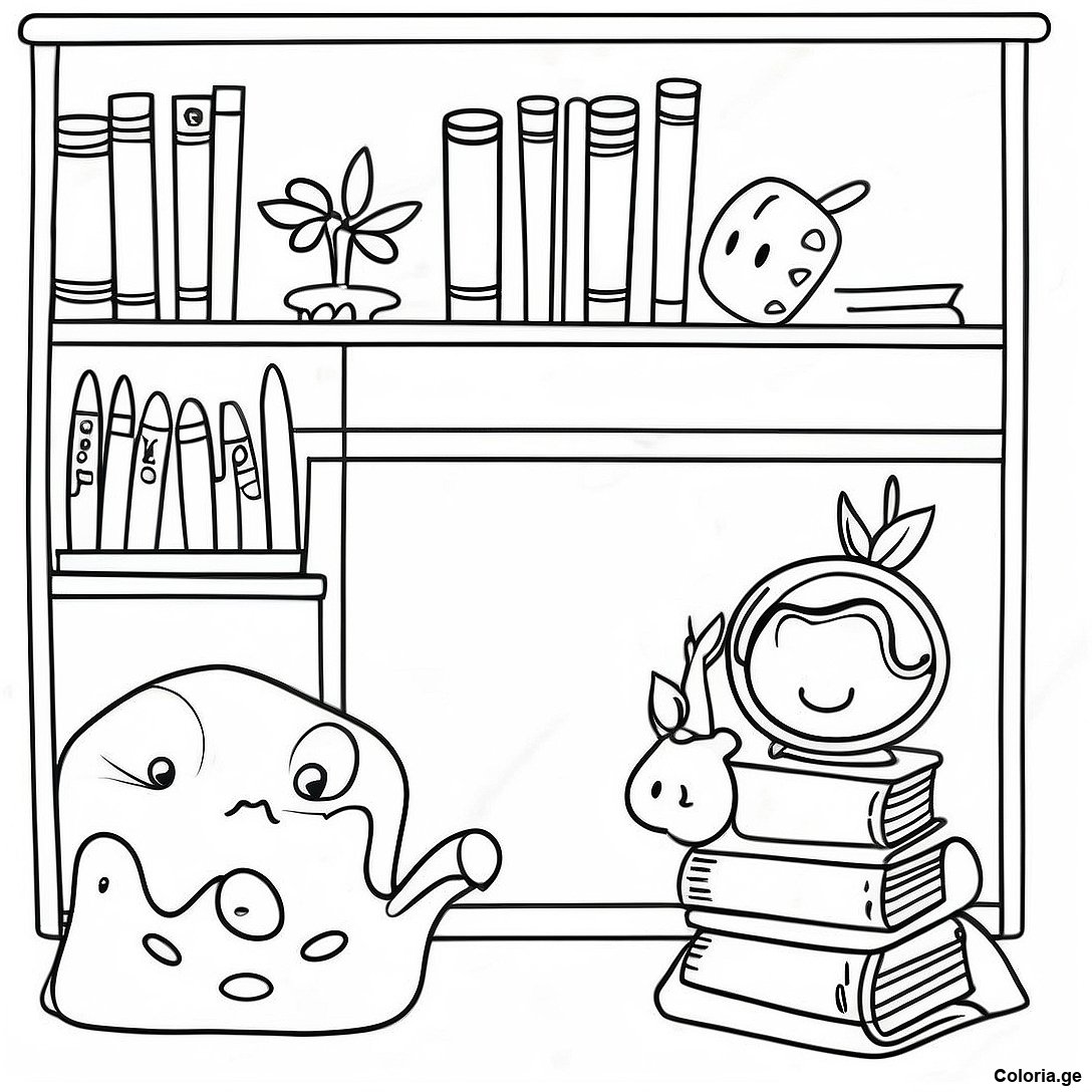 Page à colorier Page De Coloriage De L'étagère De Pages Fantaisiste imprimable gratuitement de la collection Divers — dessin en noir et blanc pour enfants et adultes.