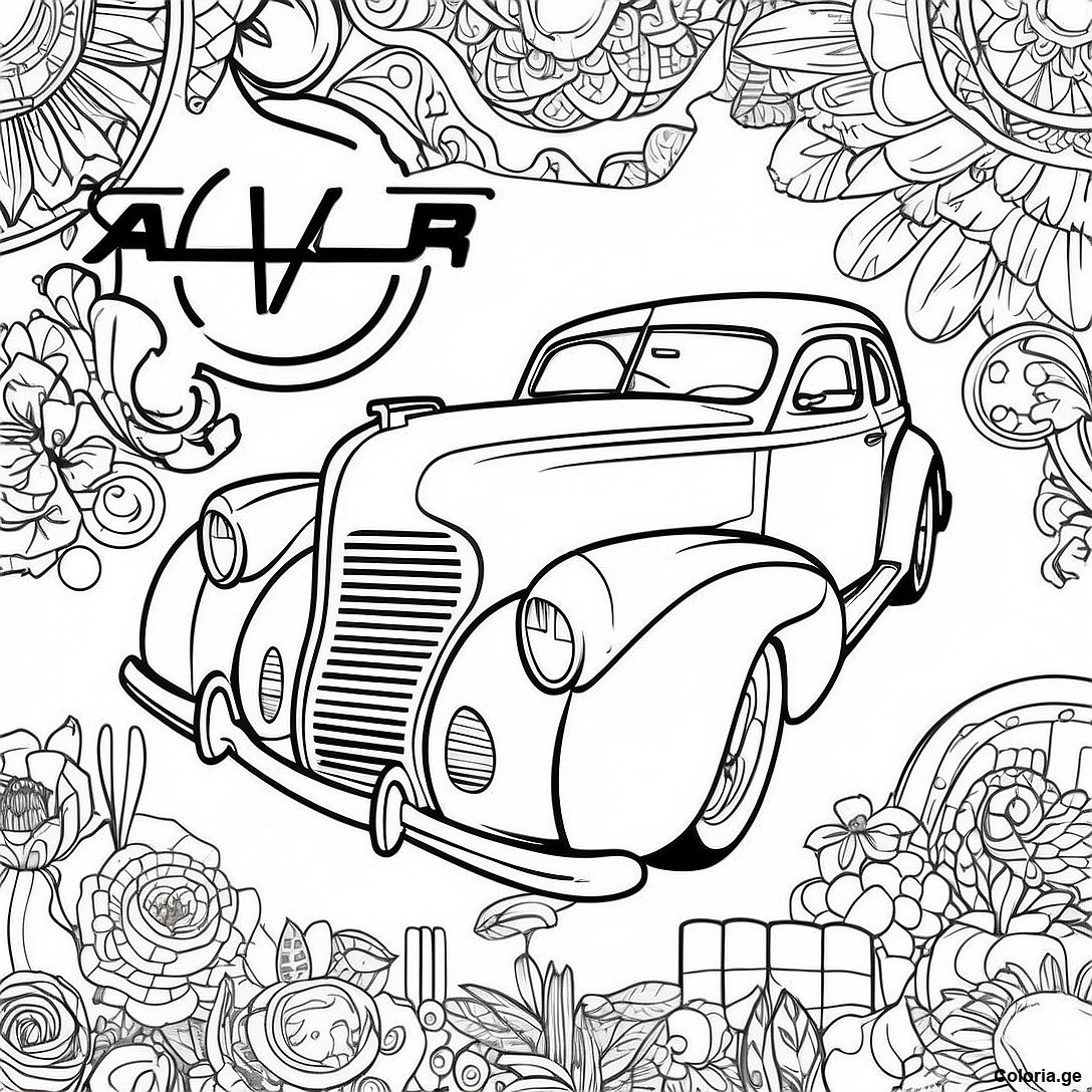 Page à colorier Page De Coloriage De Logo De Voiture Vintage imprimable gratuitement de la collection Voitures — dessin en noir et blanc pour enfants et adultes.