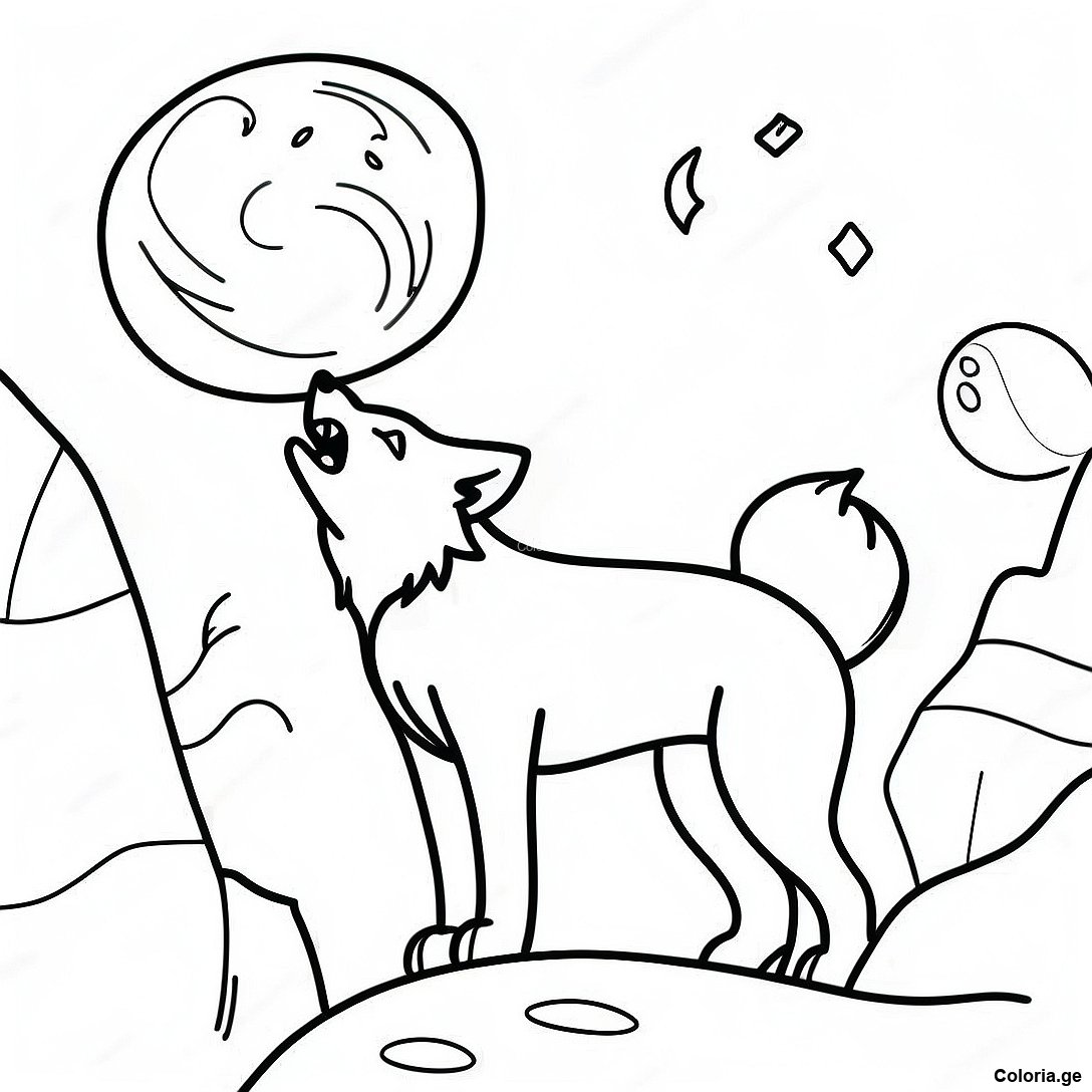 Page à colorier Page De Coloriage De Loup Réaliste Hurlant À La Lune imprimable gratuitement de la collection Divers — dessin en noir et blanc pour enfants et adultes.