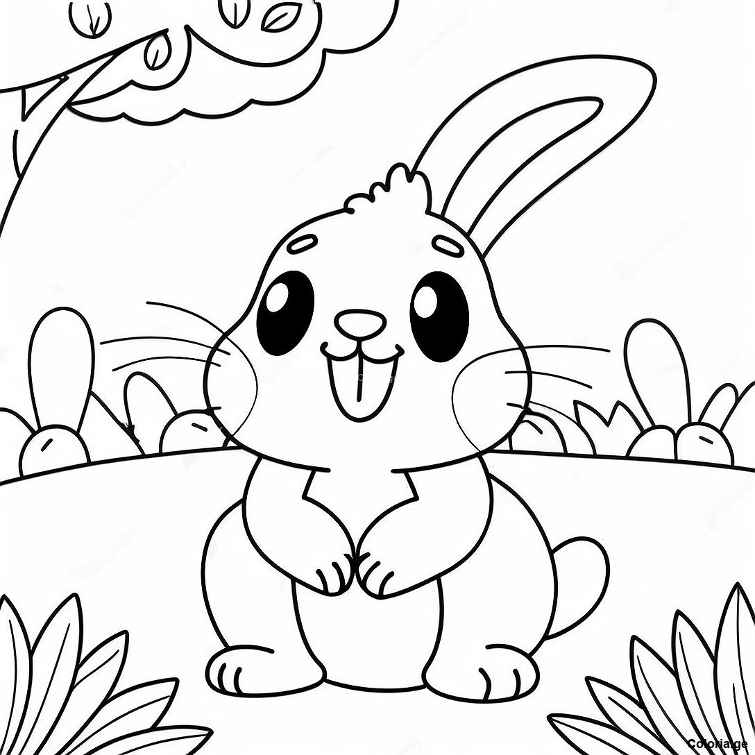 Page De Coloriage De Mignon Lapin Realiste Dans Le Jardin 135978 67705