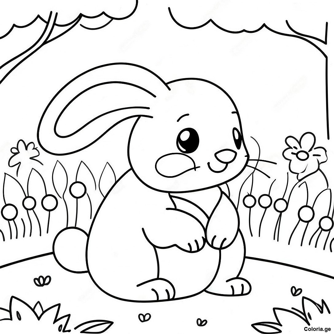 Page De Coloriage De Mignon Lapin Realiste Dans Le Jardin 135978 67706