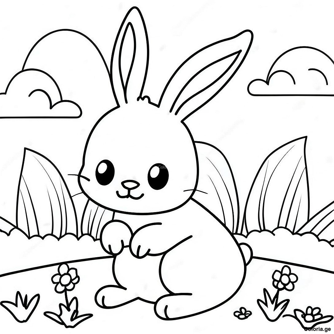 Page De Coloriage De Mignon Lapin Realiste Dans Le Jardin 135978 67708