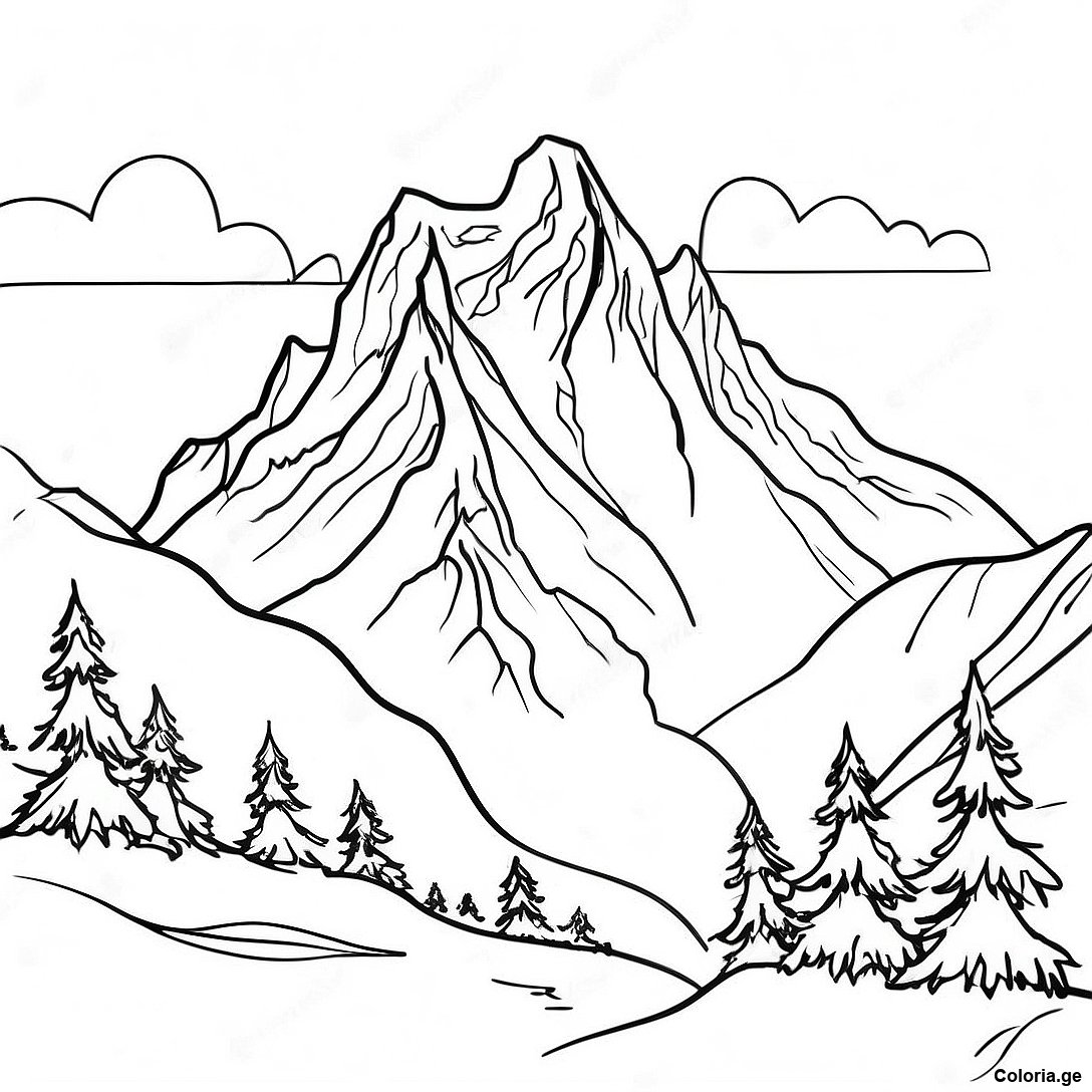 Page à colorier Page De Coloriage De Montagne Majestueuse Avec Neige imprimable gratuitement de la collection Divers — dessin en noir et blanc pour enfants et adultes.