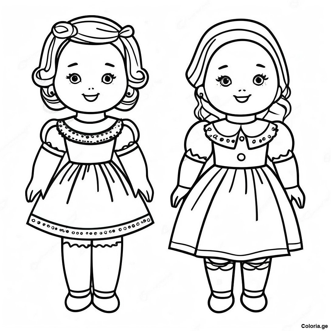 Page à colorier Page De Coloriage De Poupée En Papier Vintage imprimable gratuitement de la collection Pour Filles — dessin en noir et blanc pour enfants et adultes.