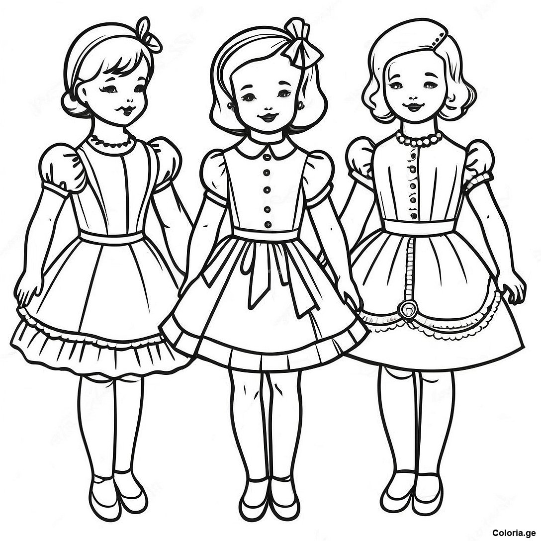 Page à colorier Page De Coloriage De Poupées En Papier Vintage imprimable gratuitement de la collection Divers — dessin en noir et blanc pour enfants et adultes.