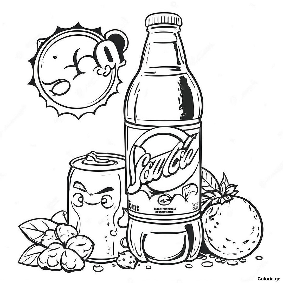Page à colorier Page De Coloriage De Publicité De Soda Vintage imprimable gratuitement de la collection Nourriture — dessin en noir et blanc pour enfants et adultes.