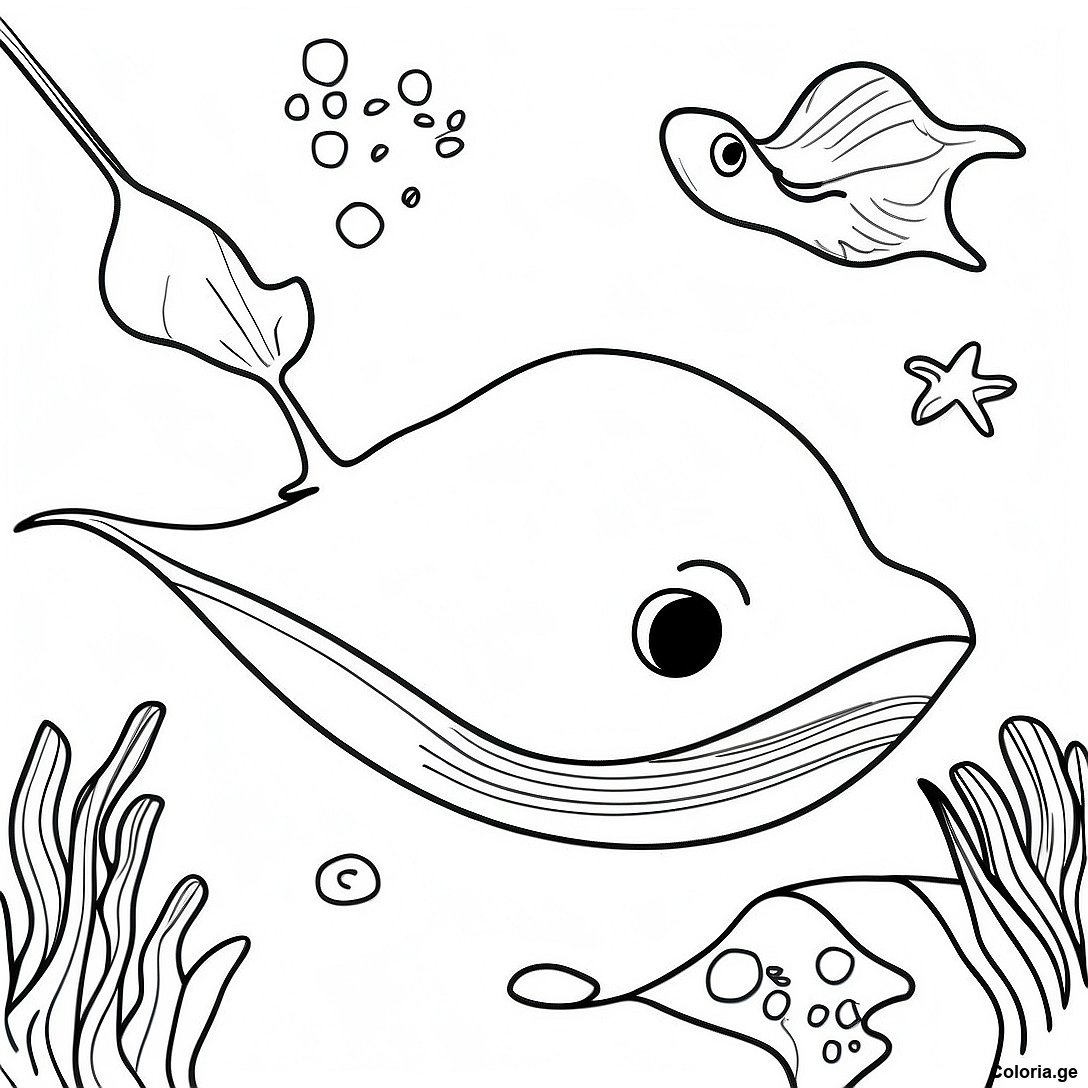 Page à colorier Page De Coloriage De Raie Réaliste Sous L'eau imprimable gratuitement de la collection Animaux — dessin en noir et blanc pour enfants et adultes.