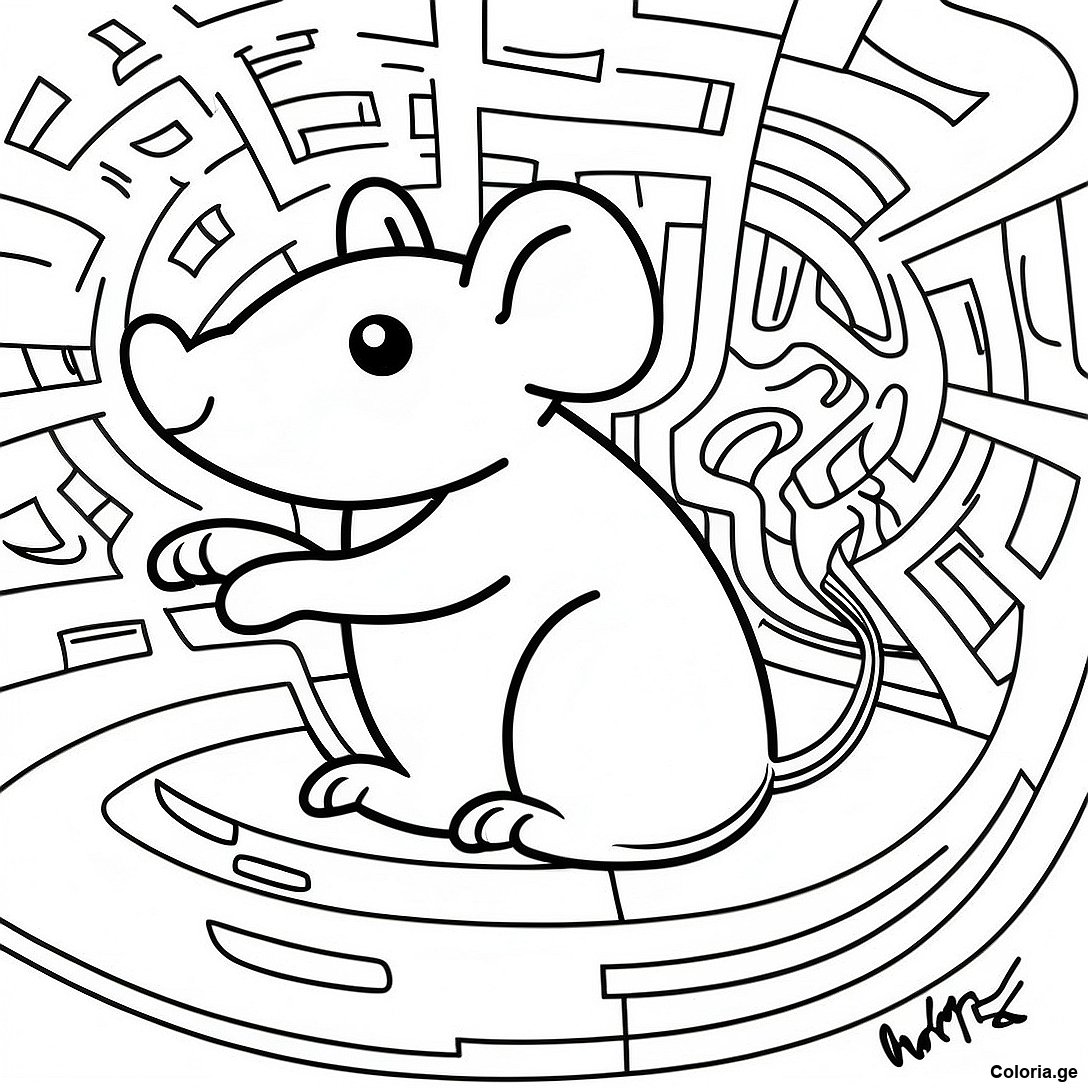 Page à colorier Page De Coloriage De Rat Réaliste Dans Un Labyrinthe imprimable gratuitement de la collection Animaux — dessin en noir et blanc pour enfants et adultes.