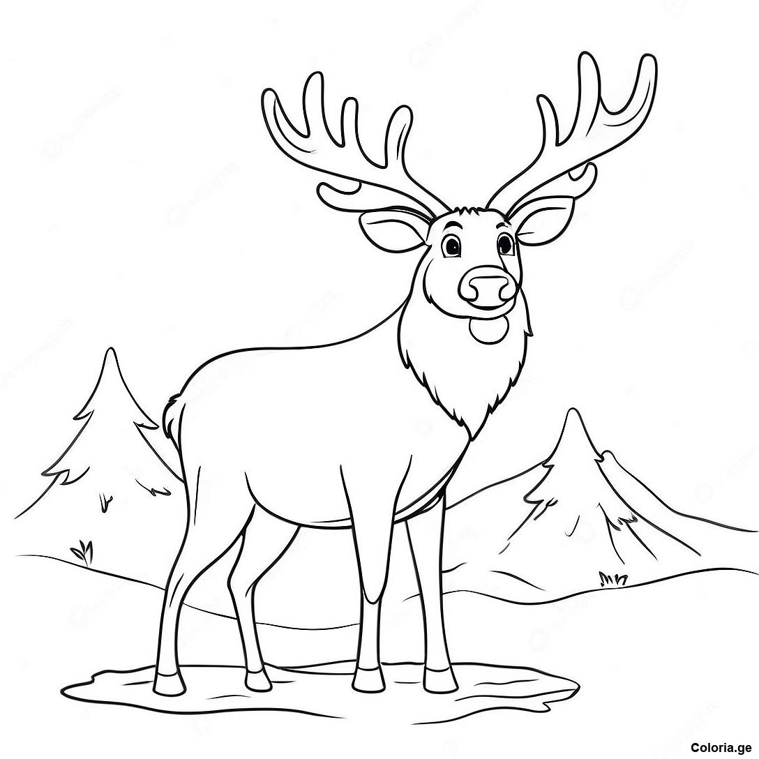 Page à colorier Page De Coloriage De Renne Réaliste Majestueux imprimable gratuitement de la collection Divers — dessin en noir et blanc pour enfants et adultes.