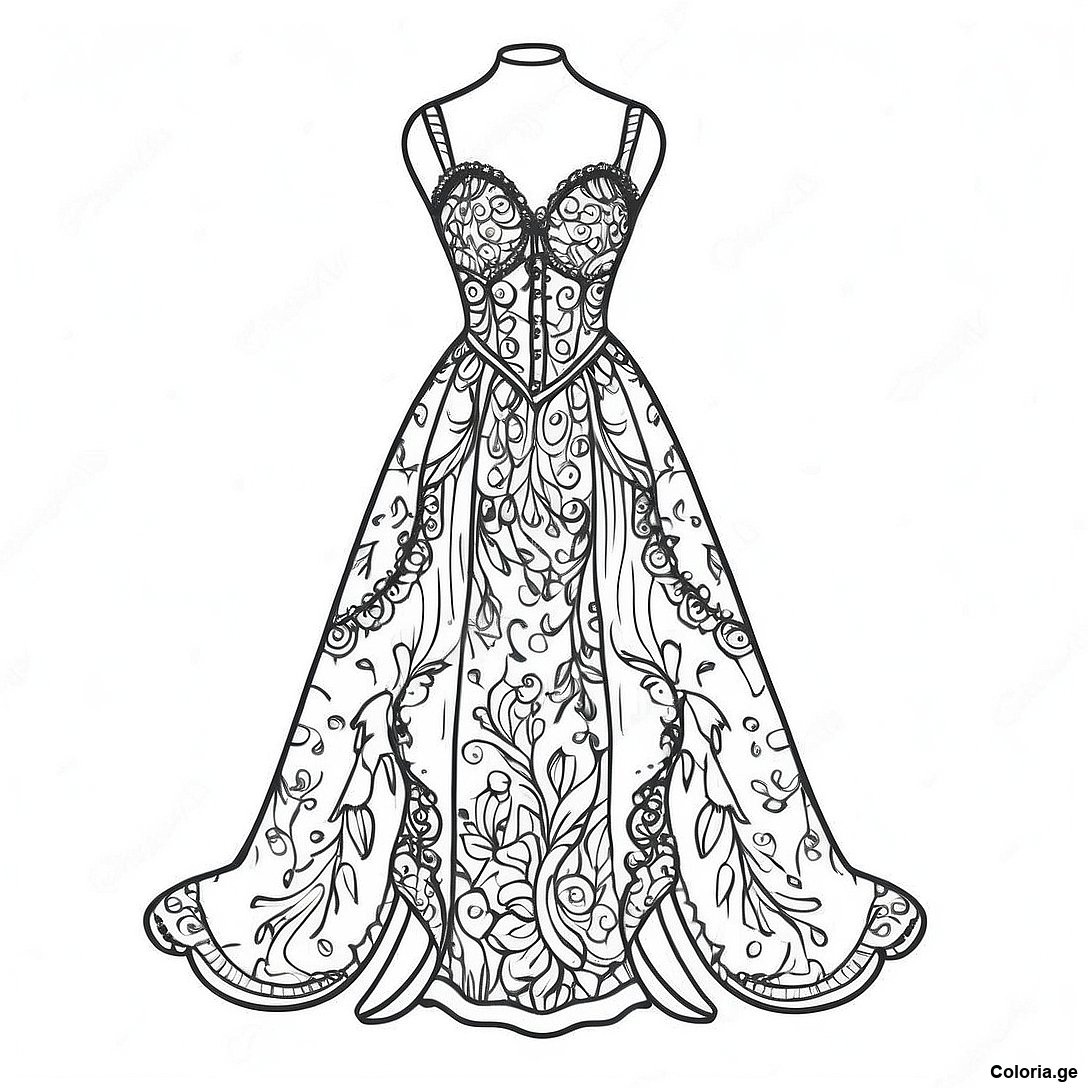 Page à colorier Page De Coloriage De Robe Vintage Élégante imprimable gratuitement de la collection Divers — dessin en noir et blanc pour enfants et adultes.