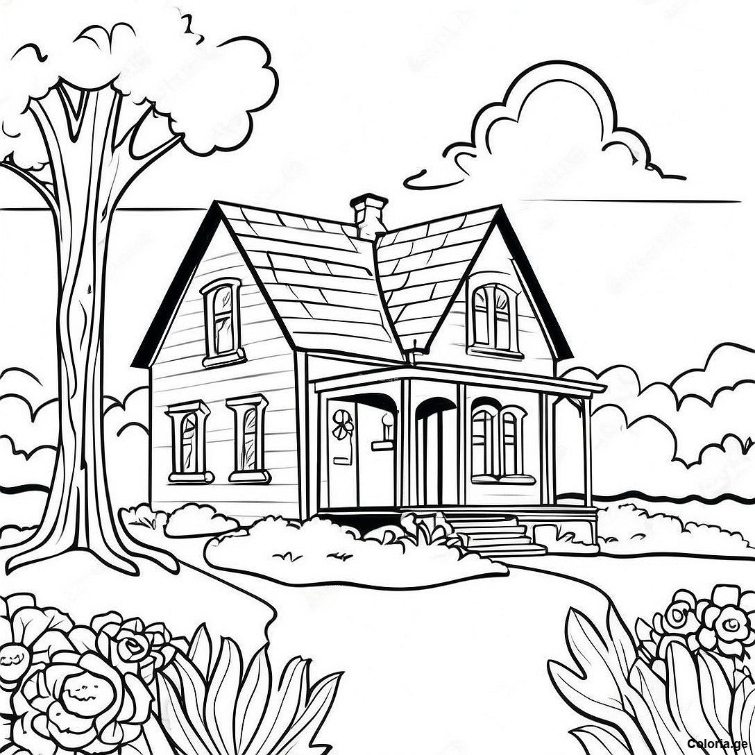 Page à colorier Page De Coloriage De Scène De Ferme Vintage imprimable gratuitement de la collection Nature — dessin en noir et blanc pour enfants et adultes.