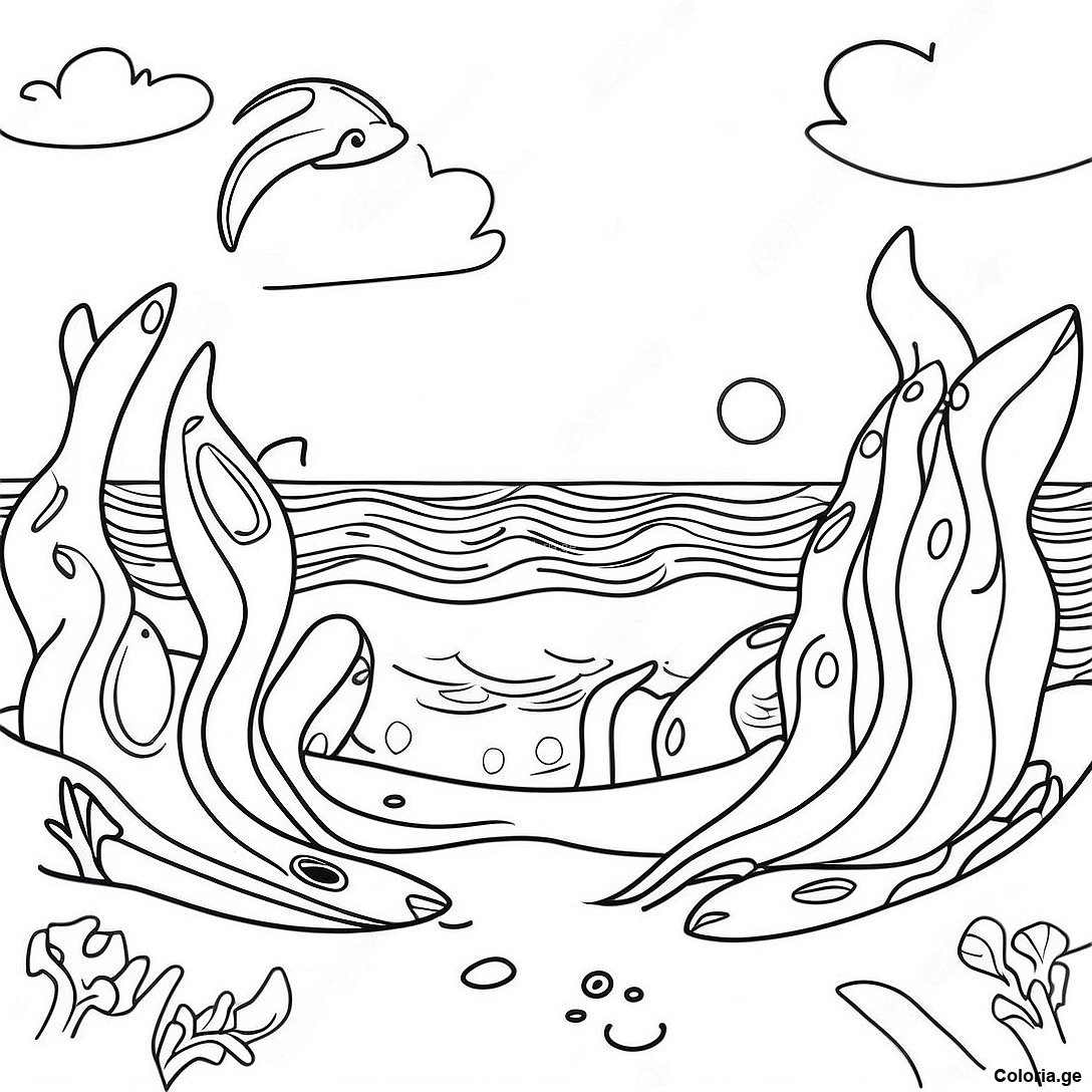 Page à colorier Page De Coloriage De Scène Océanique Réaliste imprimable gratuitement de la collection Nature — dessin en noir et blanc pour enfants et adultes.