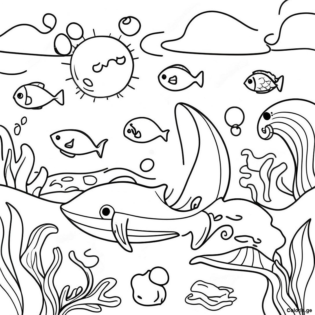 Page à colorier Page De Coloriage De Scène Océanique Réaliste imprimable gratuitement de la collection Nature — dessin en noir et blanc pour enfants et adultes.