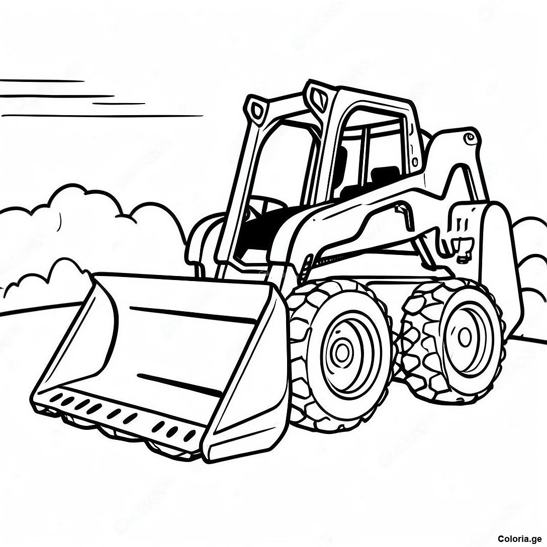 Page à colorier Page De Coloriage De Skid Steer Réaliste imprimable gratuitement de la collection Machines — dessin en noir et blanc pour enfants et adultes.