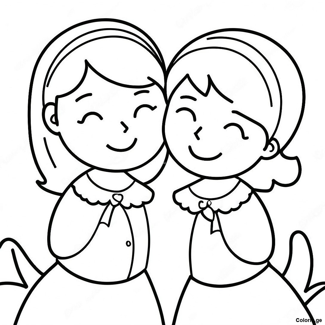 Page à colorier Page De Coloriage De Sœurs Douces Partageant Un Secret imprimable gratuitement de la collection Pour Filles — dessin en noir et blanc pour enfants et adultes.