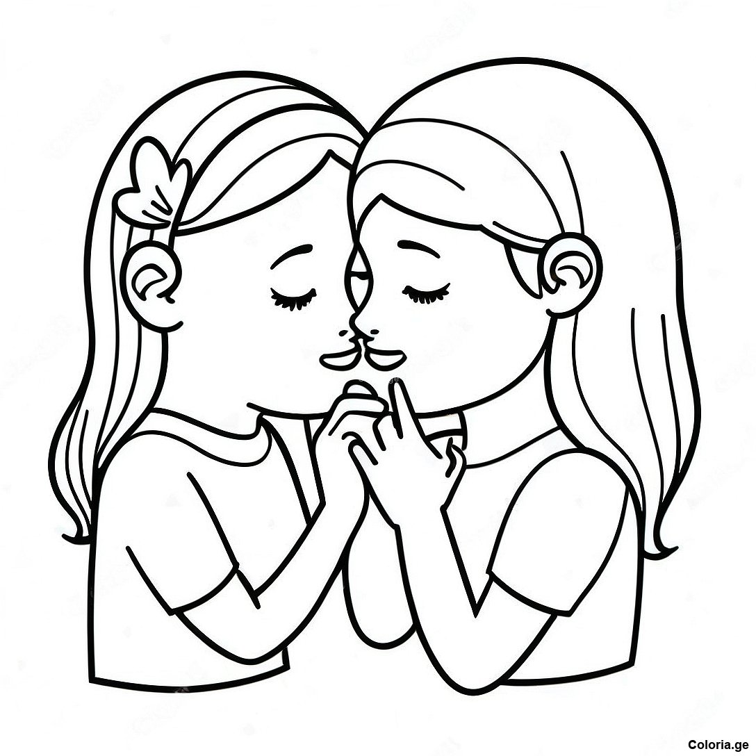 Page à colorier Page De Coloriage De Sœurs Douces Partageant Un Secret imprimable gratuitement de la collection Pour Filles — dessin en noir et blanc pour enfants et adultes.