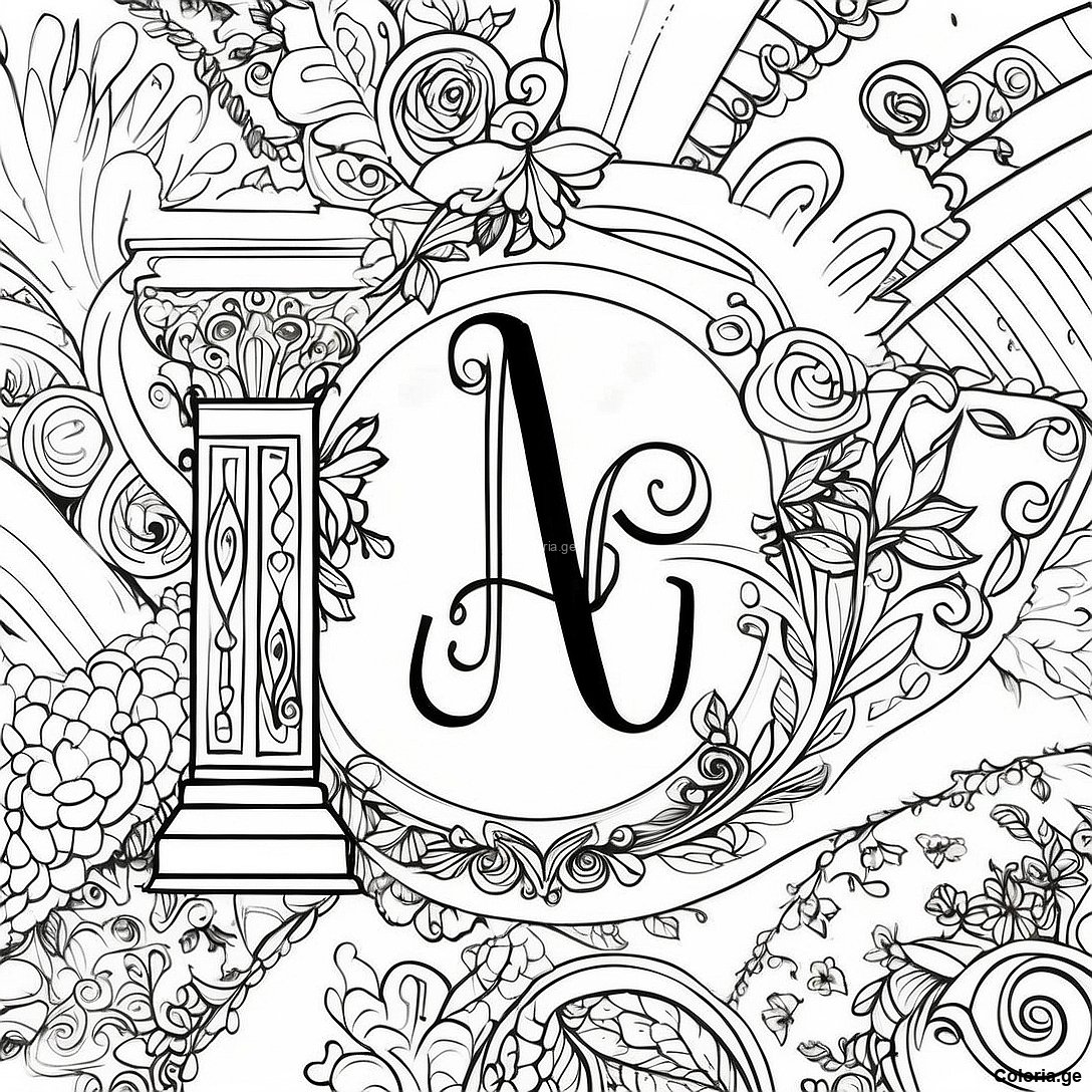 Page à colorier Page De Coloriage De Style De Lettre Vintage imprimable gratuitement de la collection Pour Adultes — dessin en noir et blanc pour enfants et adultes.