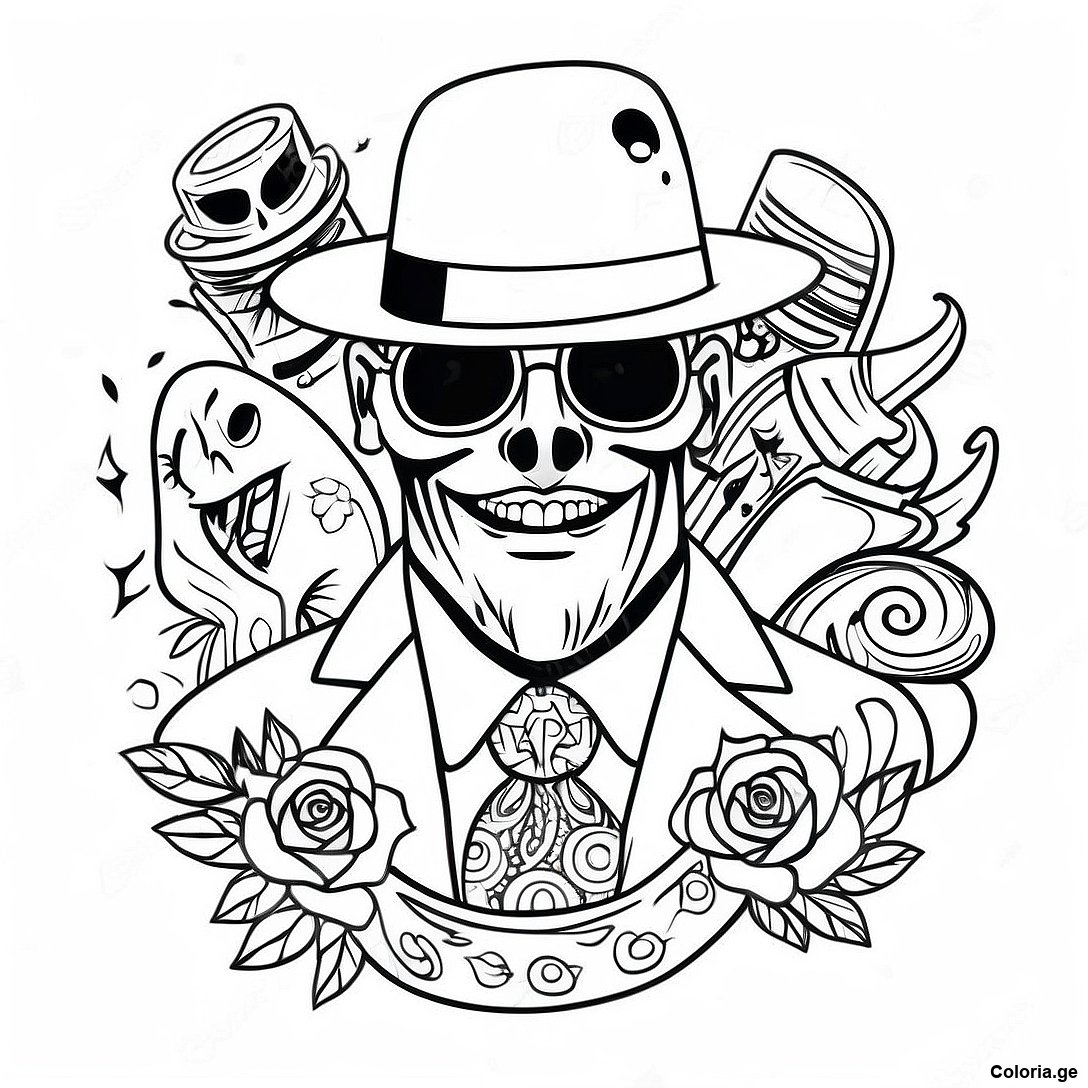 Page à colorier Page De Coloriage De Style De Tatouage Gangsta Vintage imprimable gratuitement de la collection Divers — dessin en noir et blanc pour enfants et adultes.